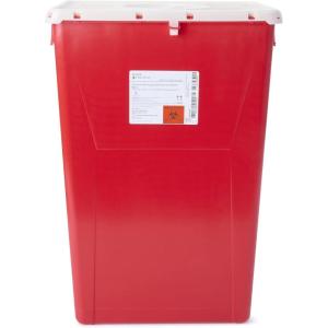 McKesson Prevent Premium Biohazard Sharps Container – Vertical Entry, Rotating Lid – Red and White, 18 gal, 13 in x 17 3/10 in x 24 3/5 in, 1 Count