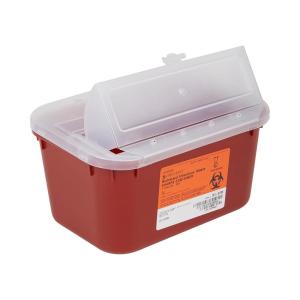 McKesson Sharps Container, Nestable Waste Can Style – Polypropylene, Horizontal Entry, Hinged Snap-On Lid – Red, 1 gal, 10 in x 7 in x 5 in, 1 Count