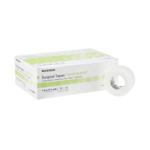 McKesson Surgical Tape, Non-Sterile, Transparent Plastic/Silicone, 1 in x 5 1/2 yd, 12 Rolls, 1 Pack