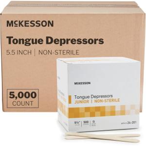 McKesson Tongue Depressors [5000 Count] Junior Size, Non-Sterile, Wood, Unflavored, Splinter-Free, 5.5 in – Use for Medical, Arts, Crafts, Spa – 500 Count, Pack of 10