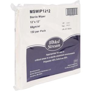 MedStream Cleanroom Wipes, Sterile – Polyester and Cellulose, Low-Linting, ISO Class 5, Disposable – White, 12 in x 12 in