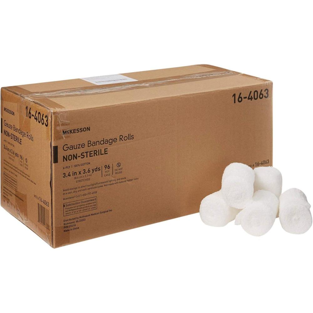 image:imageMcKesson Gauze Bandage Rolls NonSterile 6Ply 100 Cotton 3 25 in x 3 35 in 96 Count