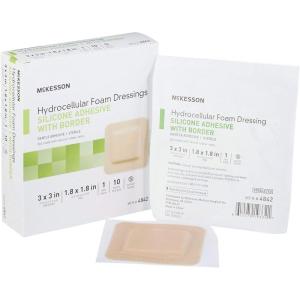 McKesson Hydrocellular Foam Dressings, Sterile, Silicone Adhesive with Border, Dimension 3 in x 3 in, Pad 1 4/5 in x 1 4/5 in, 10 Count, 20 Packs, 200 Total