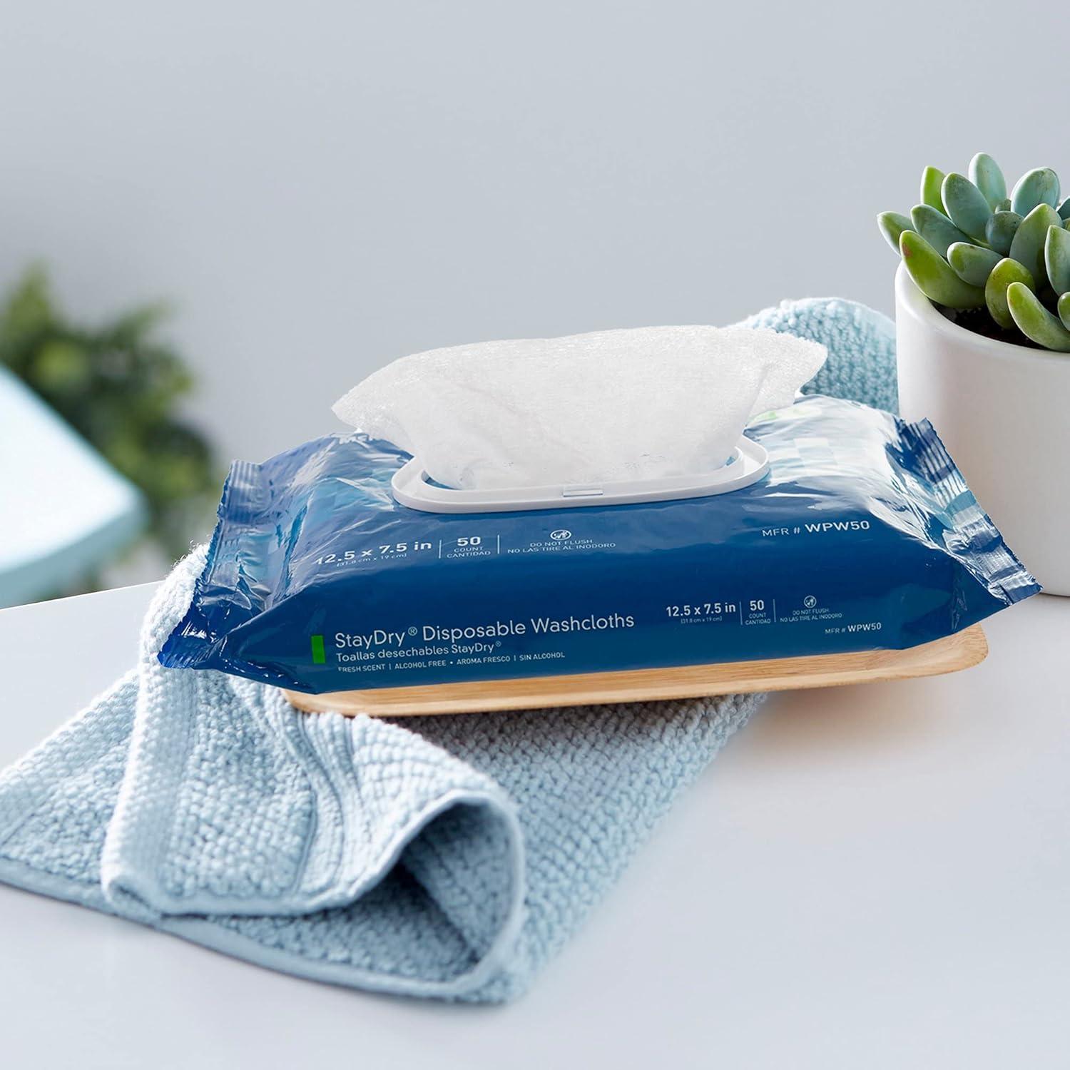 image:imageMcKesson StayDry Disposable Wipe 12 Pack 600 Washcloths Large Adult Body and Incontinence Washcloths with Aloe and Vitamin E AlcoholFree 50 Wipes Per PackAloe Vera