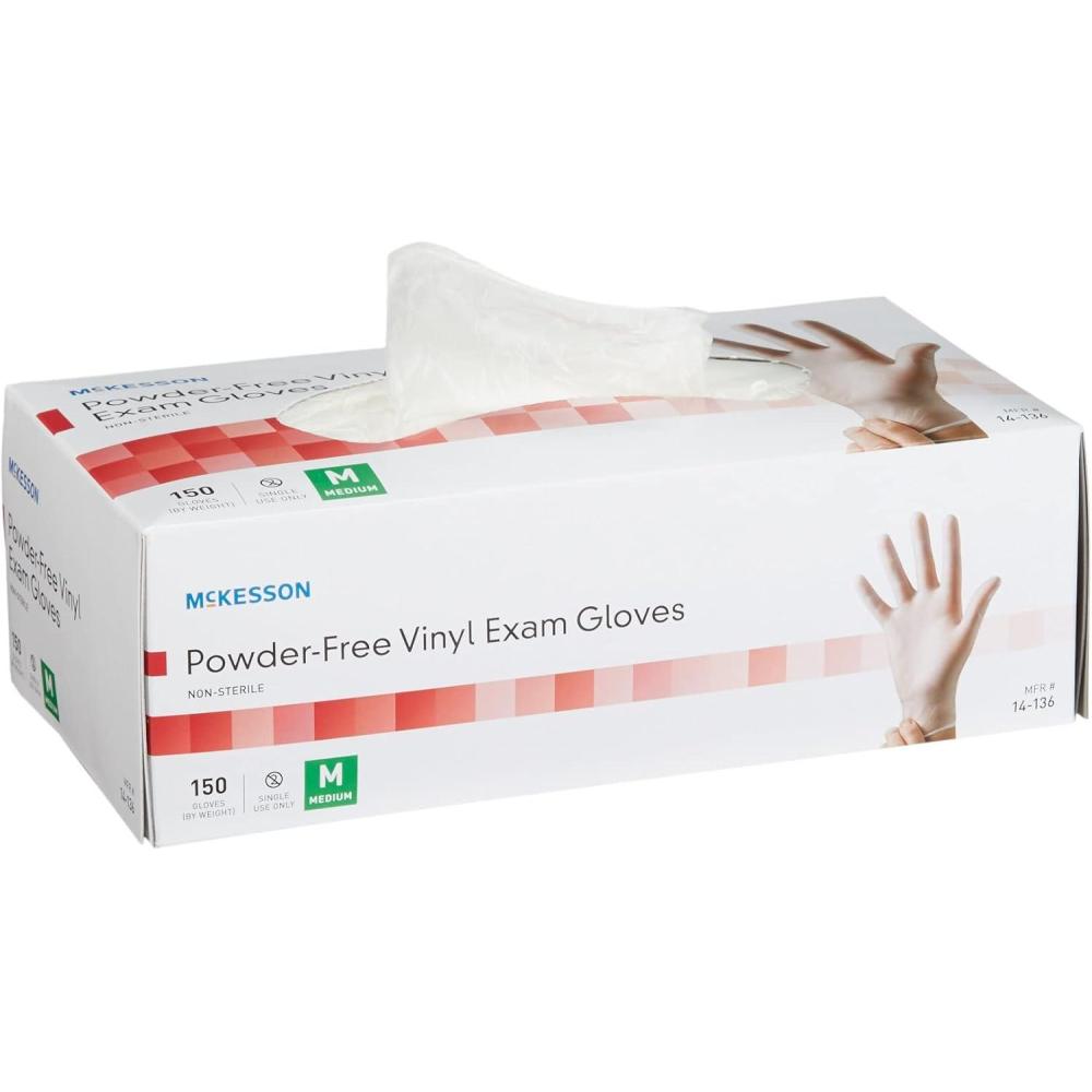 image:imageMcKesson NonSterile PowderFree Vinyl Exam Gloves Smooth Clear Ambidextrous M 10 Boxes of 150 1500 Total