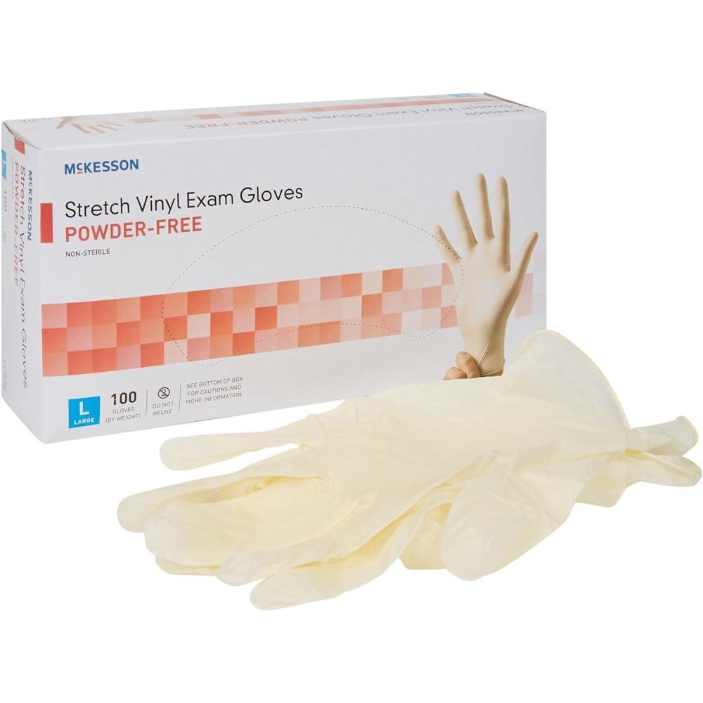 image:imageMcKesson Stretch Vinyl Exam Gloves NonSterile PowderFree Large 100 Count 10 Boxes 1000 Total