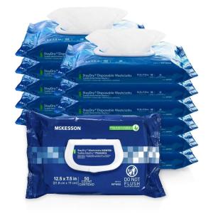 McKesson StayDry Disposable Wipe 12 Pack, 600 Washcloths – Large Adult Body and Incontinence Washcloths with Aloe and Vitamin E, Alcohol-Free, 50 Wipes Per Pack(Aloe Vera)