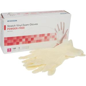McKesson Stretch Vinyl Exam Gloves, Non-Sterile, Powder-Free, Small, 100 Count, 1 Box