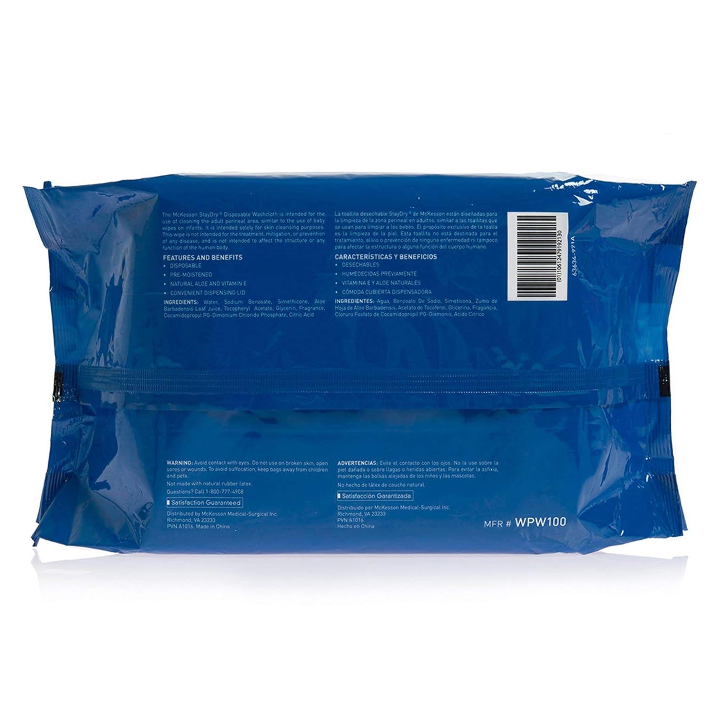 image:imageMcKesson Disposable Wipe 12 Pack 600 Washcloths Large Adult Body and Incontinence Washcloths with Aloe and Vitamin E AlcoholFree 50 Wipes Per PackScented