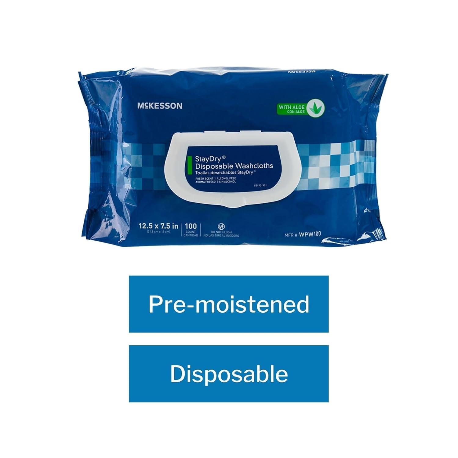 image:imageMcKesson Disposable Wipe 12 Pack 600 Washcloths Large Adult Body and Incontinence Washcloths with Aloe and Vitamin E AlcoholFree 50 Wipes Per PackScented