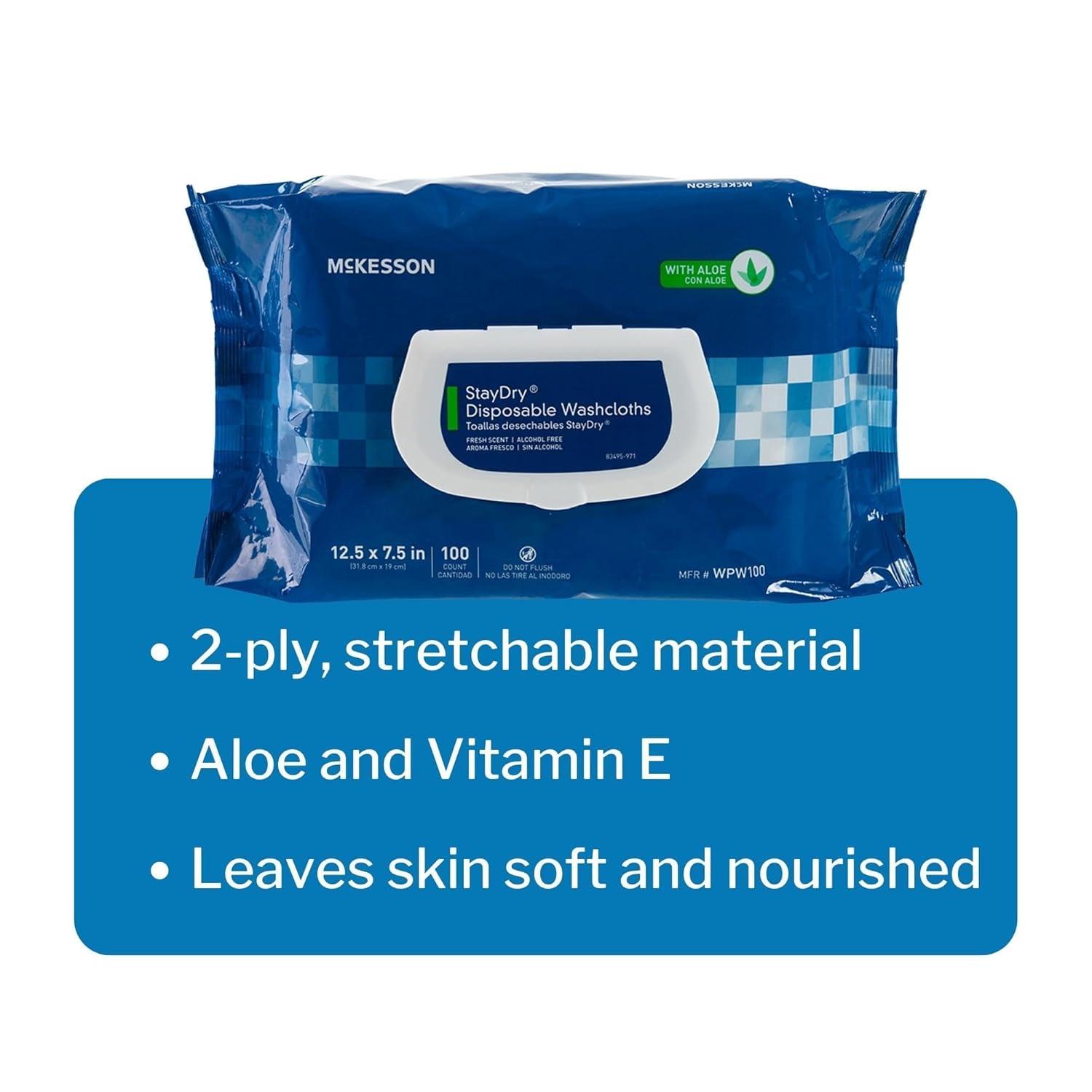 image:imageMcKesson Disposable Wipe 12 Pack 600 Washcloths Large Adult Body and Incontinence Washcloths with Aloe and Vitamin E AlcoholFree 50 Wipes Per PackScented