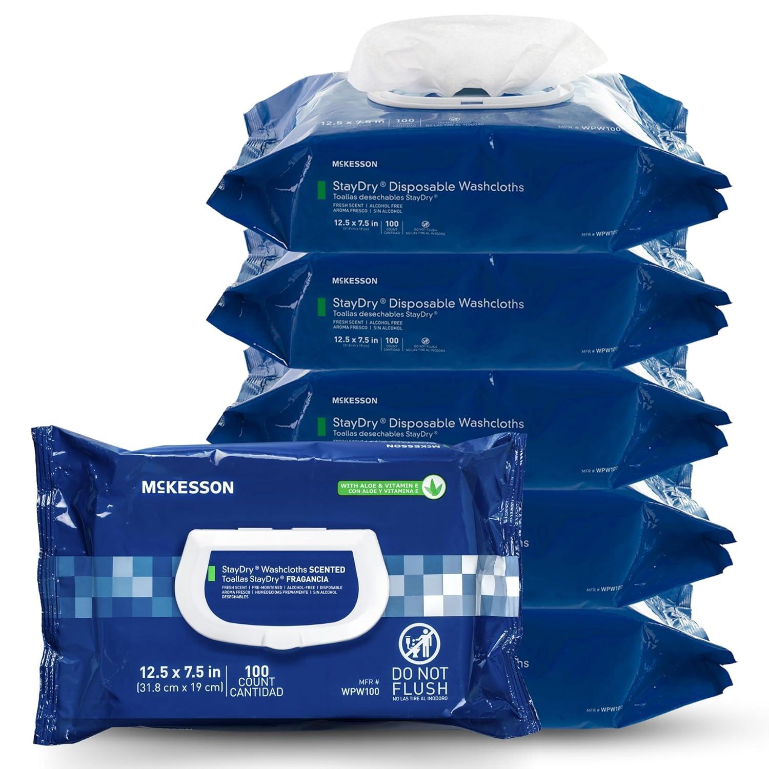 image:imageMcKesson Disposable Wipe 12 Pack 600 Washcloths Large Adult Body and Incontinence Washcloths with Aloe and Vitamin E AlcoholFree 50 Wipes Per PackScented