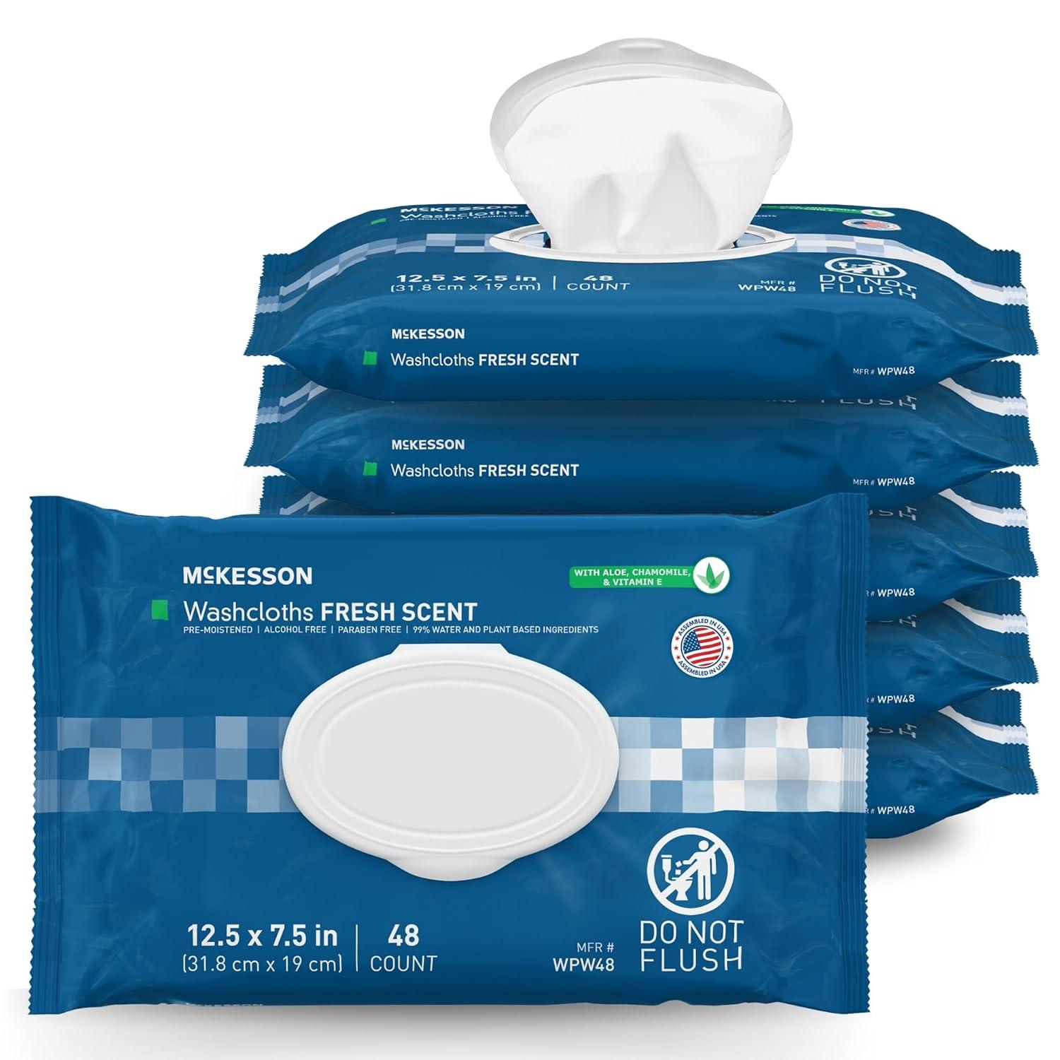 image:imageMcKesson Disposable Wipe 12 Pack 600 Washcloths Large Adult Body and Incontinence Washcloths with Aloe and Vitamin E AlcoholFree 50 Wipes Per PackScented