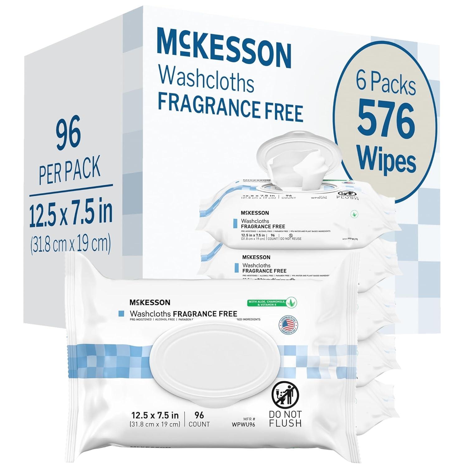 image:imageMcKesson Disposable Wipe 12 Pack 600 Washcloths Large Adult Body and Incontinence Washcloths with Aloe and Vitamin E AlcoholFree 50 Wipes Per PackUnscented