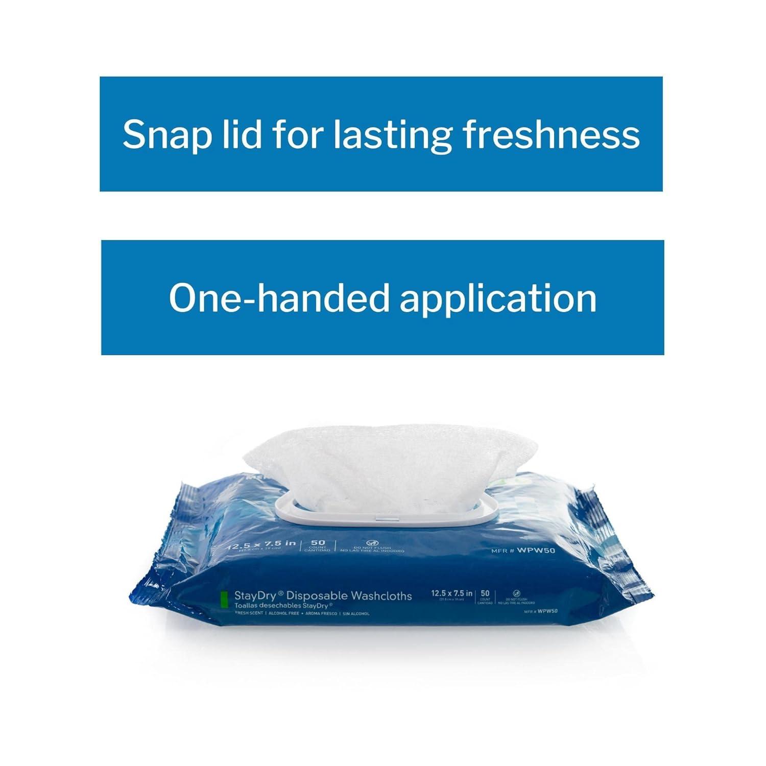 image:imageMcKesson StayDry Disposable Wipe 6 Pack 300 Washcloths Large Adult Body and Incontinence Washcloths with Aloe and Vitamin E AlcoholFree 50 Wipes Per Pack