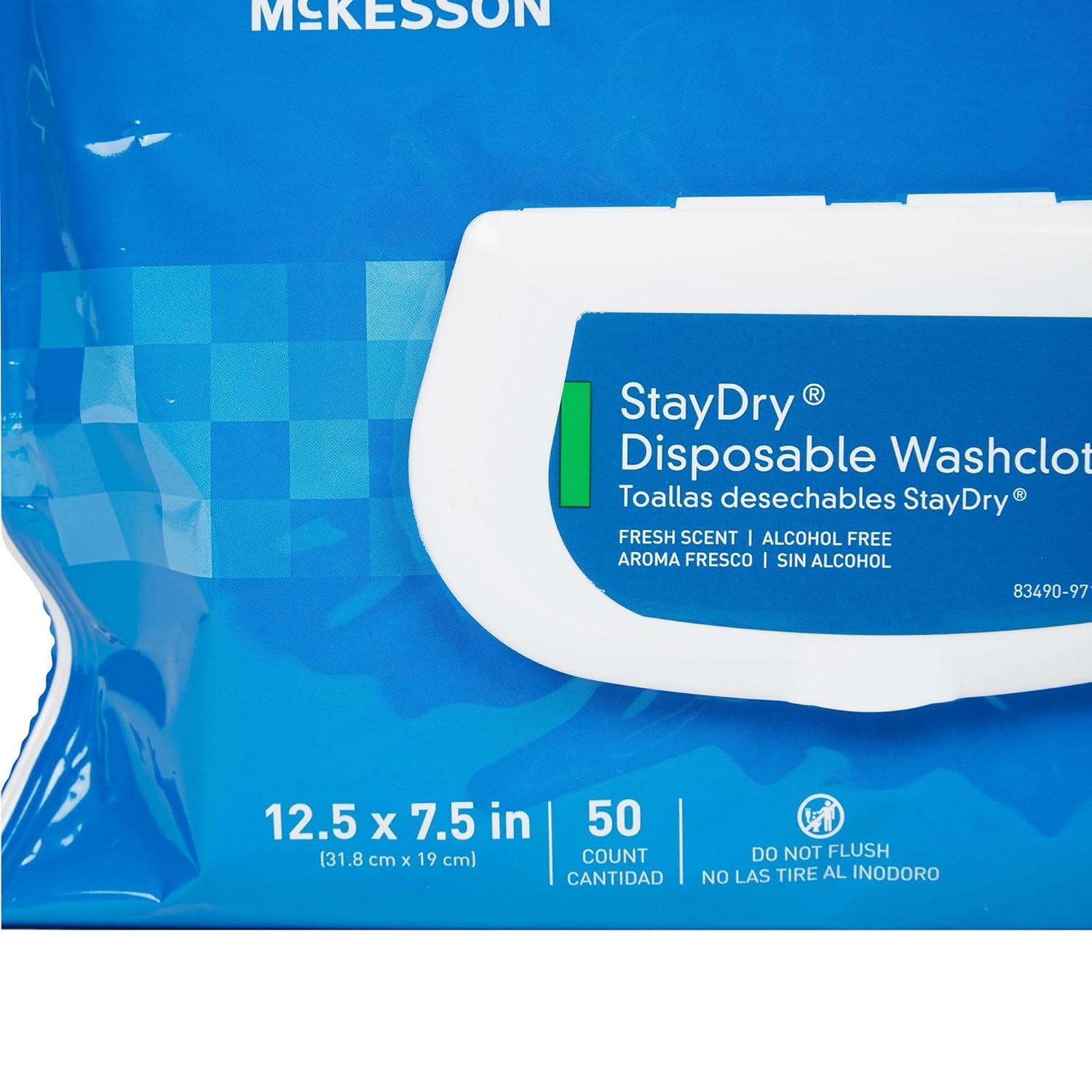 image:imageMcKesson StayDry Disposable Wipe 6 Pack 300 Washcloths Large Adult Body and Incontinence Washcloths with Aloe and Vitamin E AlcoholFree 50 Wipes Per Pack