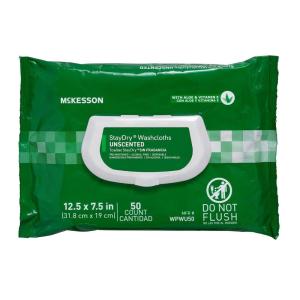 McKesson StayDry Disposable Wipe – Large Adult Body and Incontinence Washcloths with Aloe and Vitamin E, Unscented, 50 Wipes Per Pack