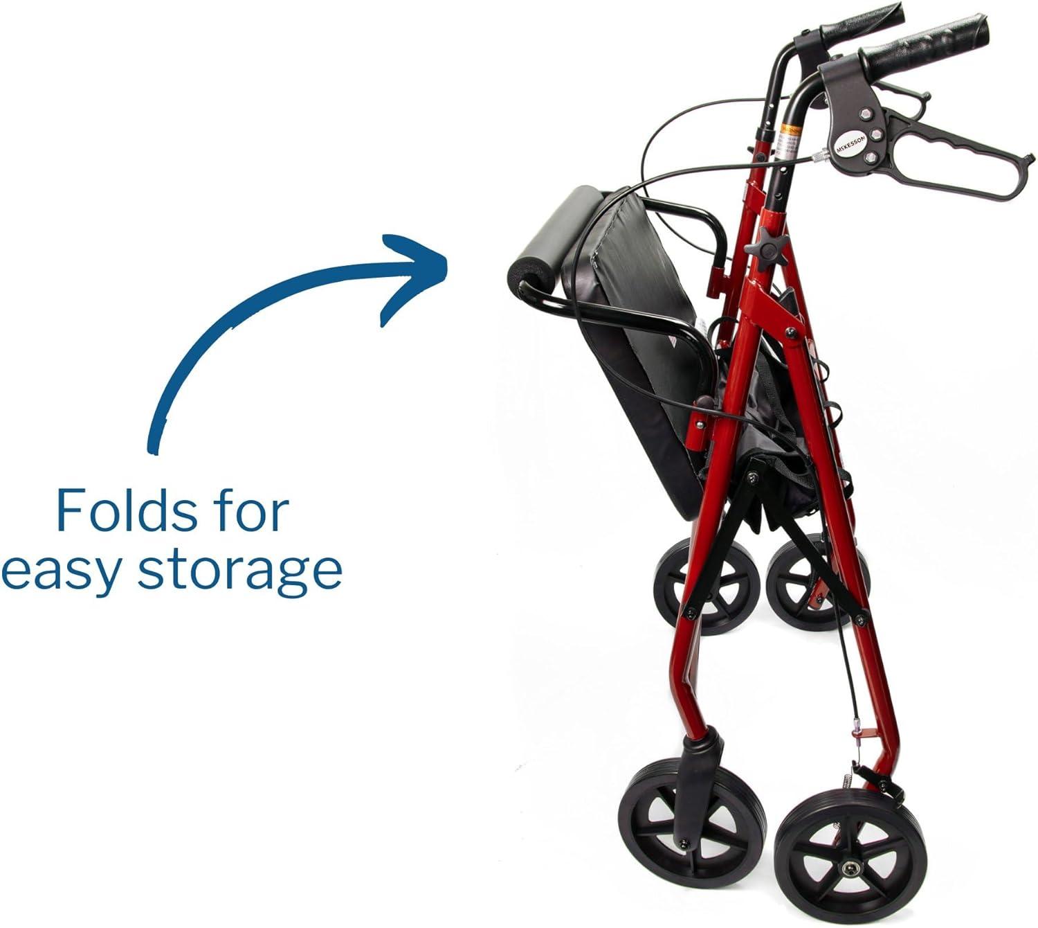 image:imageMcKesson Rollator Walker with Seat and Wheels Bariatric Steel 400 lbs Weight Capacity Red 1 Count
