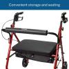 McKesson Rollator Walker with Seat and Wheels, Bariatric, Steel, 400 lbs Weight Capacity, Red, 1 Count
