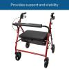 McKesson Rollator Walker with Seat and Wheels, Bariatric, Steel, 400 lbs Weight Capacity, Red, 1 Count