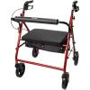 McKesson Rollator Walker with Seat and Wheels, Bariatric, Steel, 400 lbs Weight Capacity, Red, 1 Count