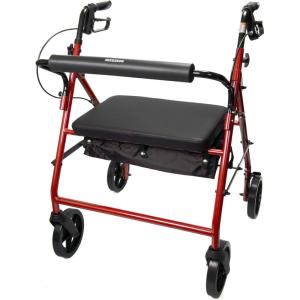 McKesson Rollator Walker with Seat and Wheels, Bariatric, Steel, 400 lbs Weight Capacity, Red, 1 Count